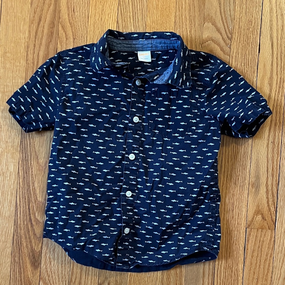 Gymboree Dark Blue Kids Button Down Shirt with Fish Pattern
